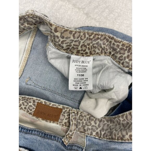Judy Blue Lucy Slim Fit Cheetah Camo Waist Band Jeans 11/30 High Rise Light Wash - Picture 5 of 6